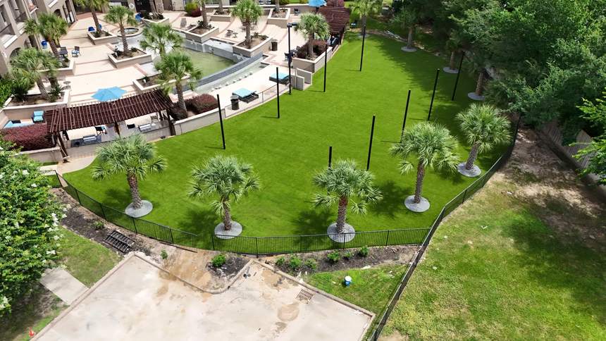 Large landscaped amenity lawn improved with artificial turf